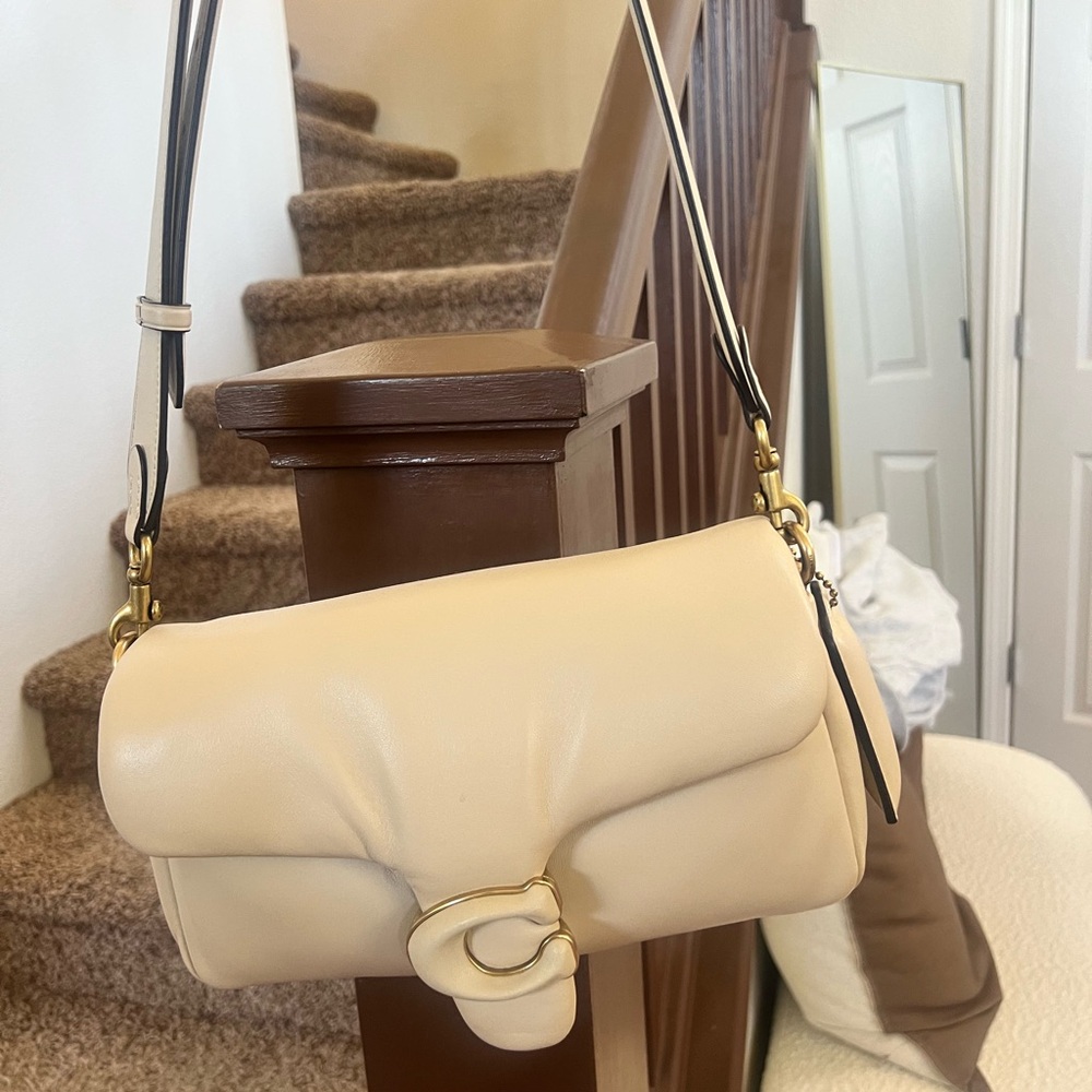Coach Cream and Gold Crossbody Bag with Structured Design
